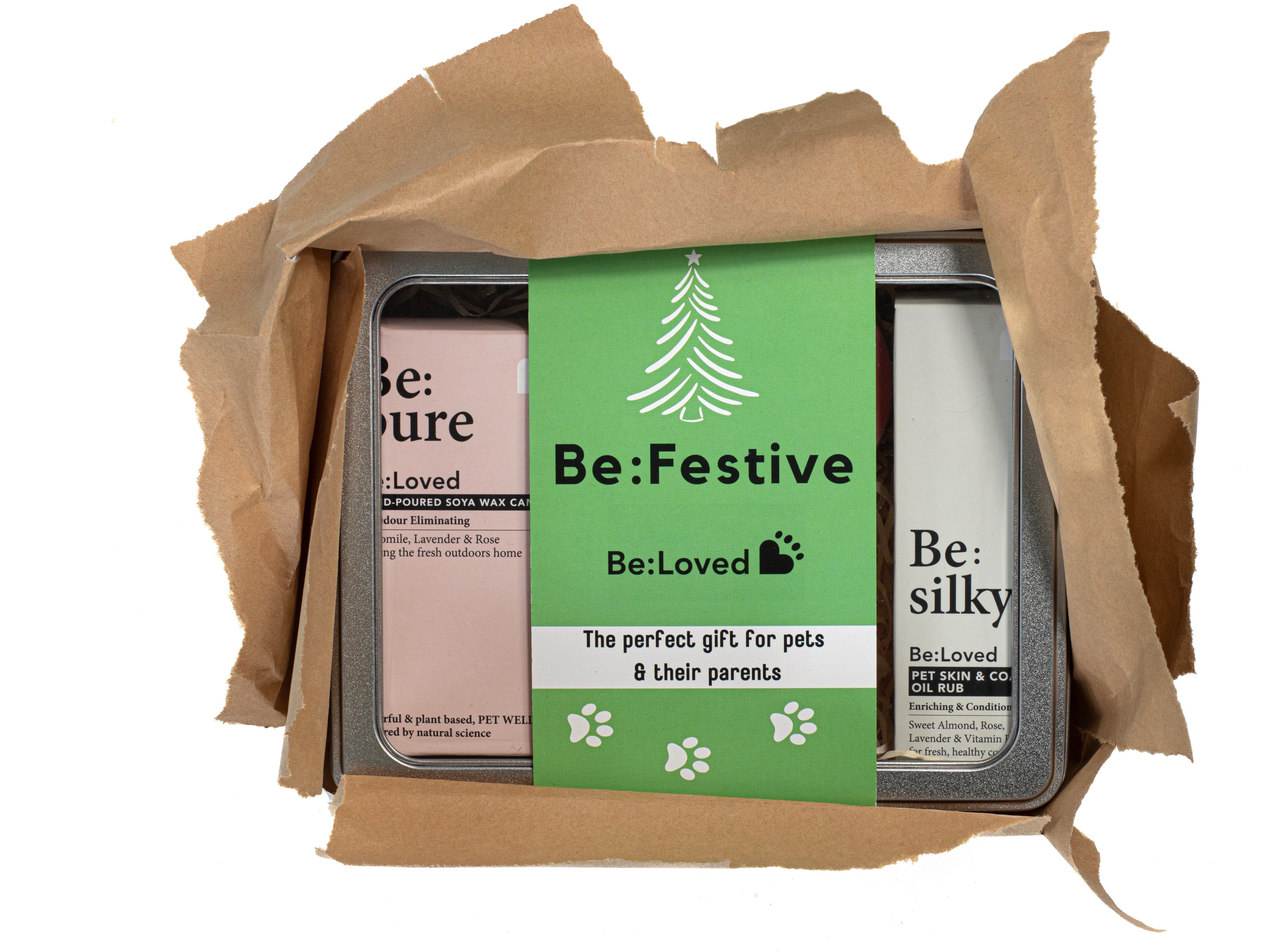 Be:Festive gift set in brown wrapping paper