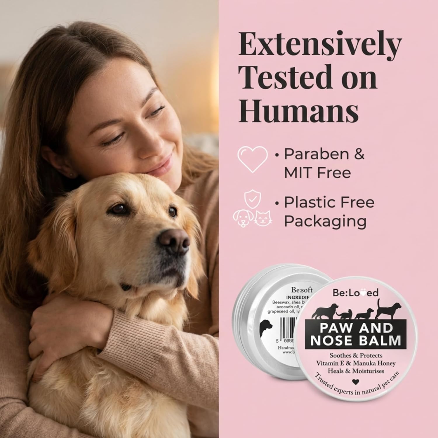 Be:Soft – Natural Dog Nose Balm & Dog Paw Balm - Moisturising & Soothing for cracked paws and noses