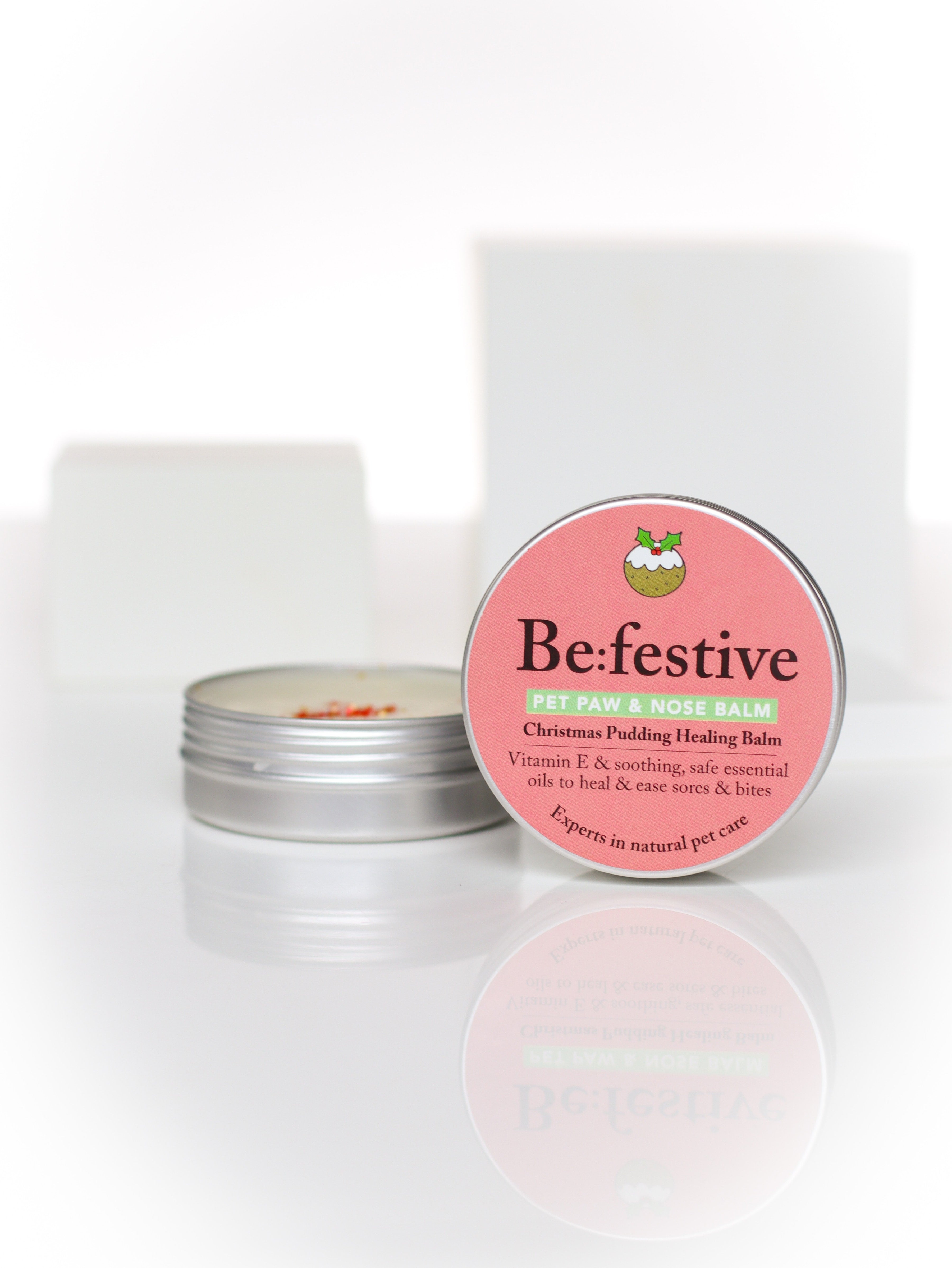 Be:Festive balm with the lid off, showing product