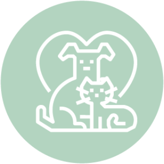 A dog and cat outline drawing inside a green circle.
