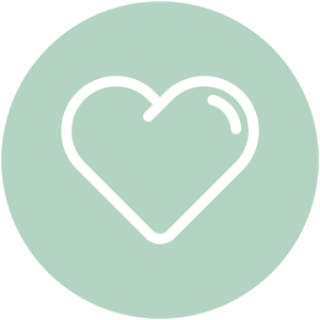 A white love heart inside a green circle.