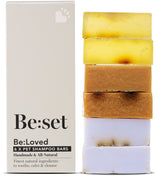 Be:set pet shampoo bar collection showing 6 shampoo bars alongside the packaging box