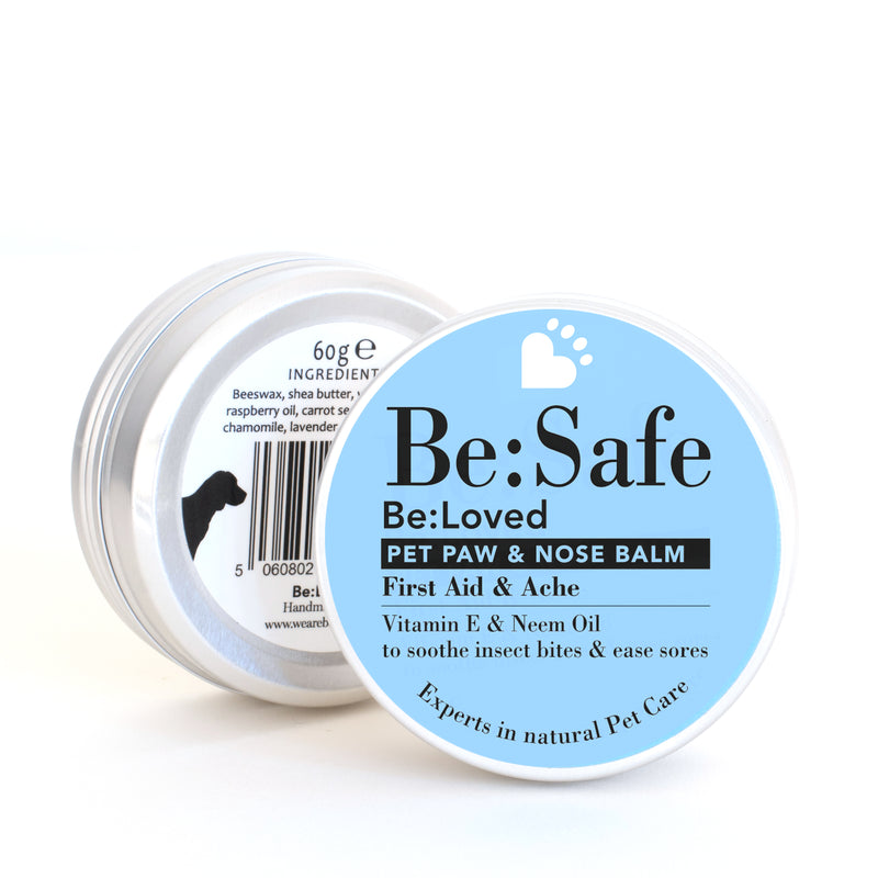 Be:safe pet paw and nose balm packaging front and back