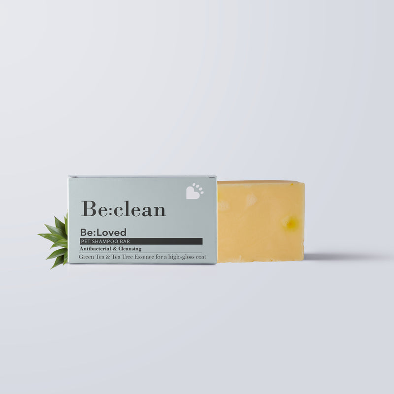 Be:clean pet shampoo bar product and packaging.